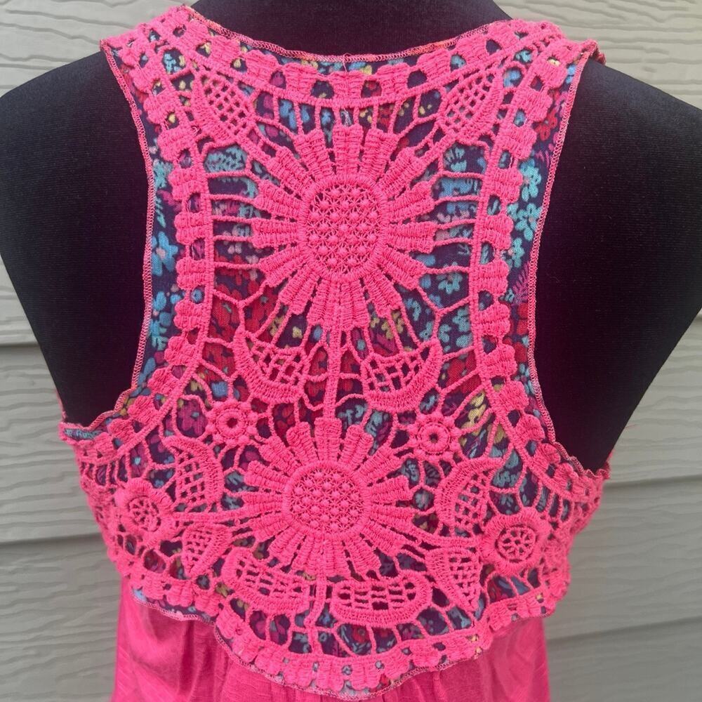 Eyeshadow women’s S, racer back tiered tank top with embroidery on back